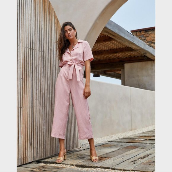 Kookai Pants - SOLD Kookai Dusty Pink Solace Jumpsuit Size 40 Tencel Linen Blend Collared